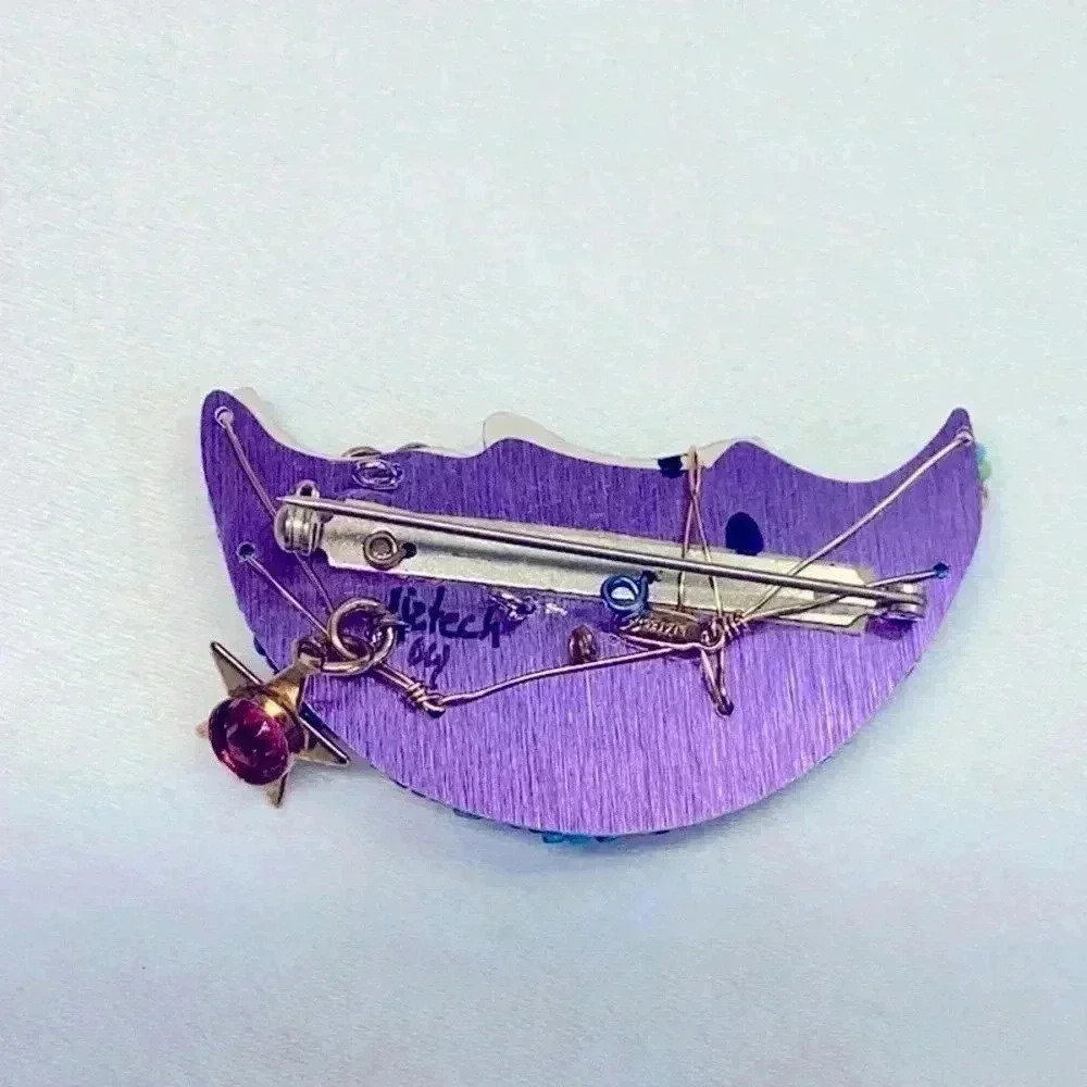 Liztech 2004 Mirrored Moon Brooch Multi Colored - Picture 2 of 4
